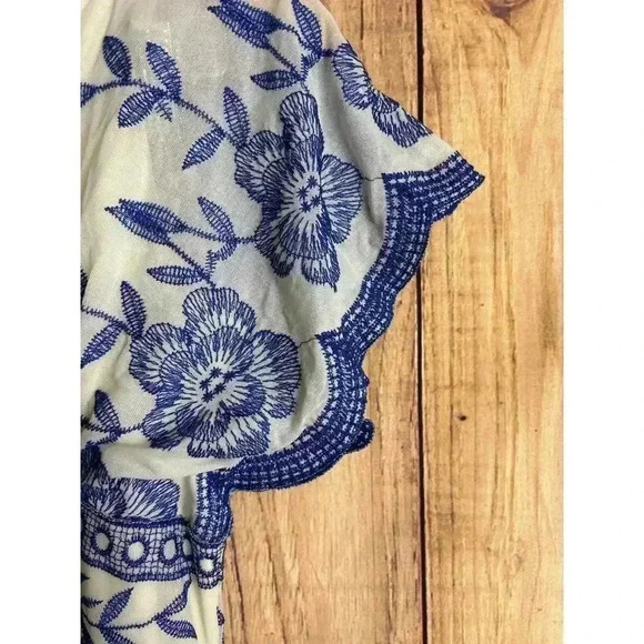 Vintage Reba Gauzy Lace Blue Flowers Lined Scalloped Hem Women's Size 4 - Picture 6 of 13